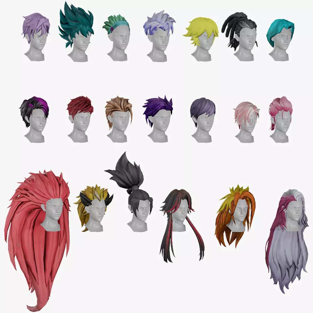 Stylized Male Hair 3D Model – Low Poly Game Asset, FBX, OBJ - View 2