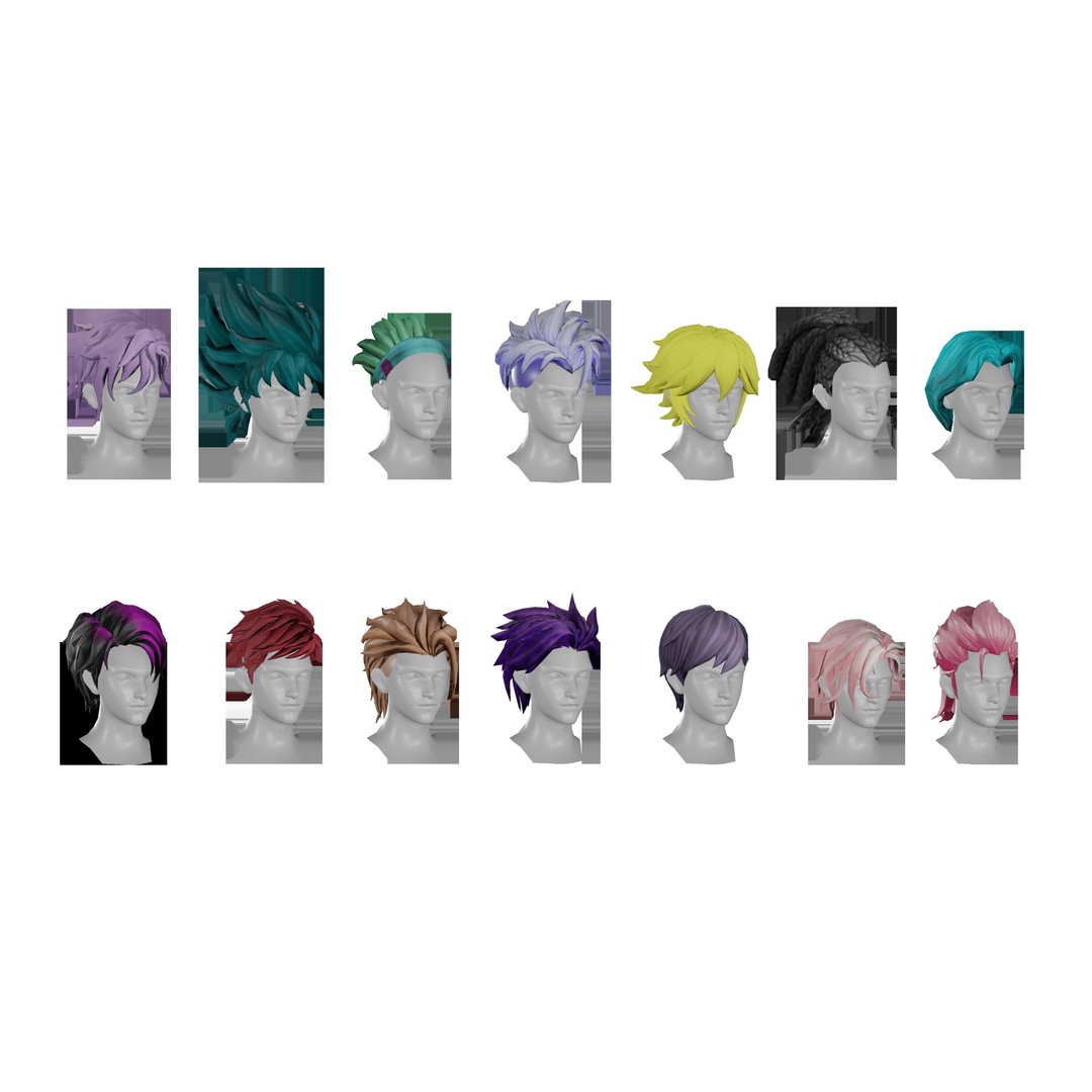 Stylized Male Hair 3D Model – Low Poly Game Asset, FBX, OBJ - View 3