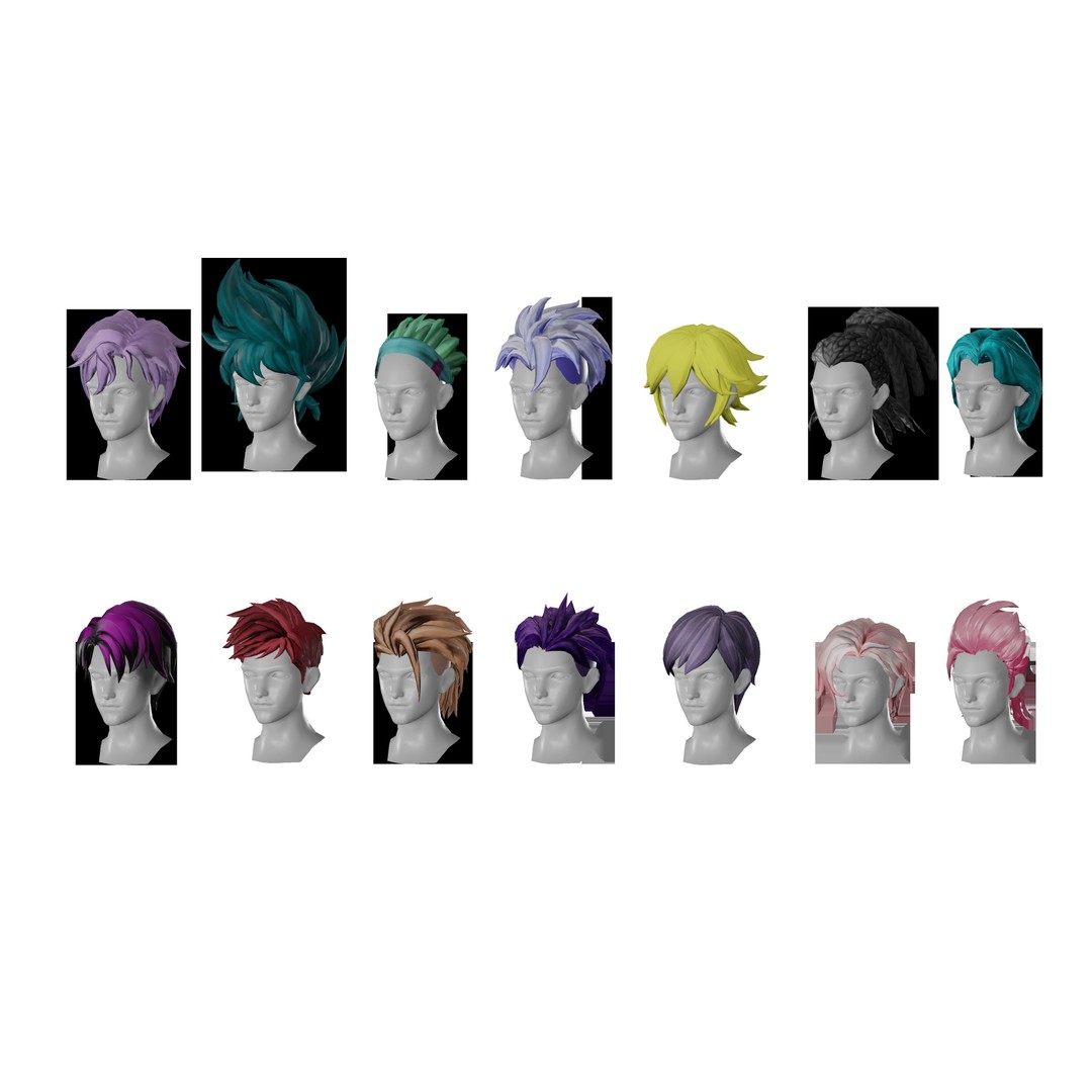 Stylized Male Hair 3D Model – Low Poly Game Asset, FBX, OBJ - View 4