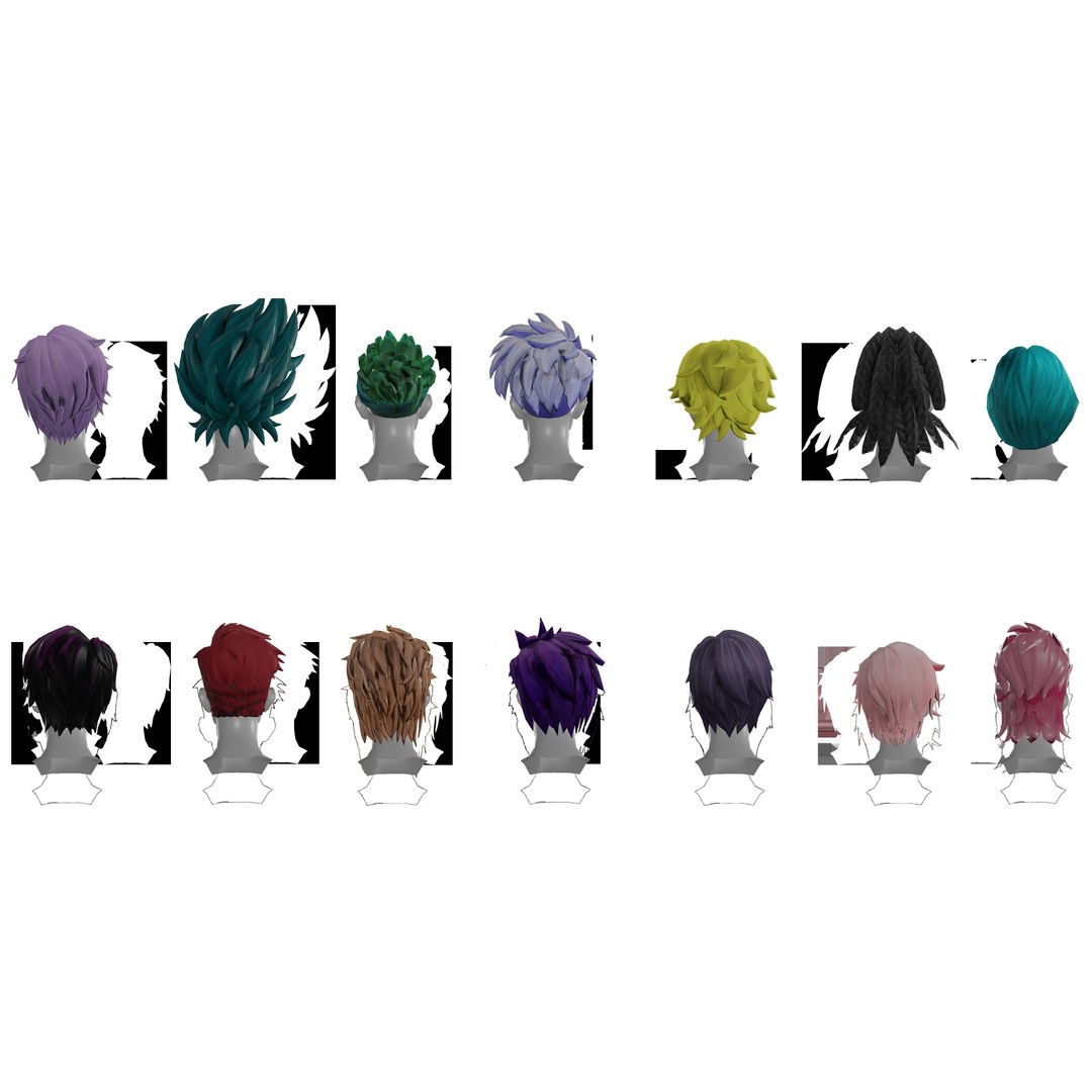 Stylized Male Hair 3D Model – Low Poly Game Asset, FBX, OBJ - View 5