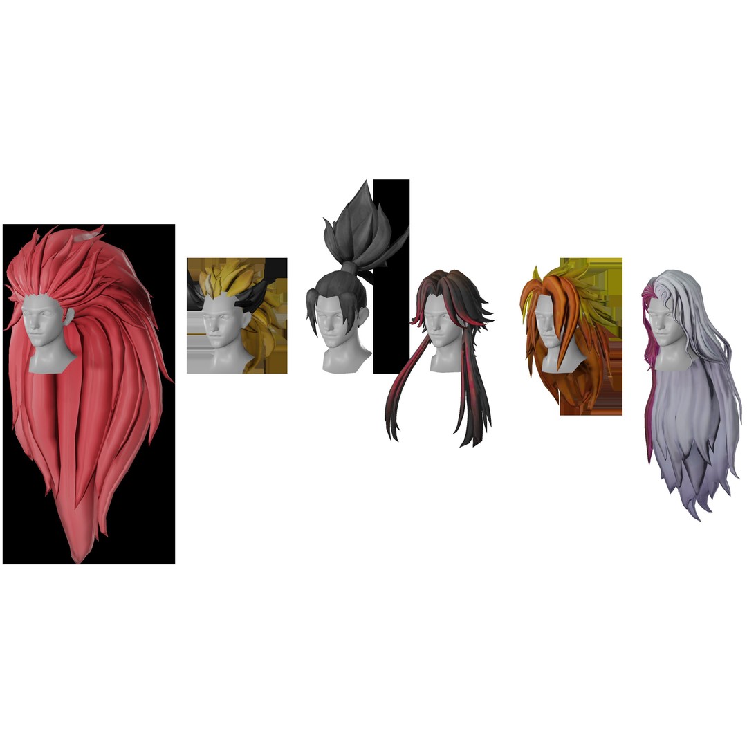 Stylized Male Hair 3D Model – Low Poly Game Asset, FBX, OBJ - View 7