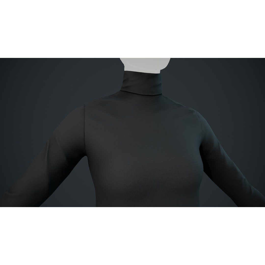 Black Turtle Neck Pull Top 3D Model – Low Poly PBR Game Asset, FBX - View 10