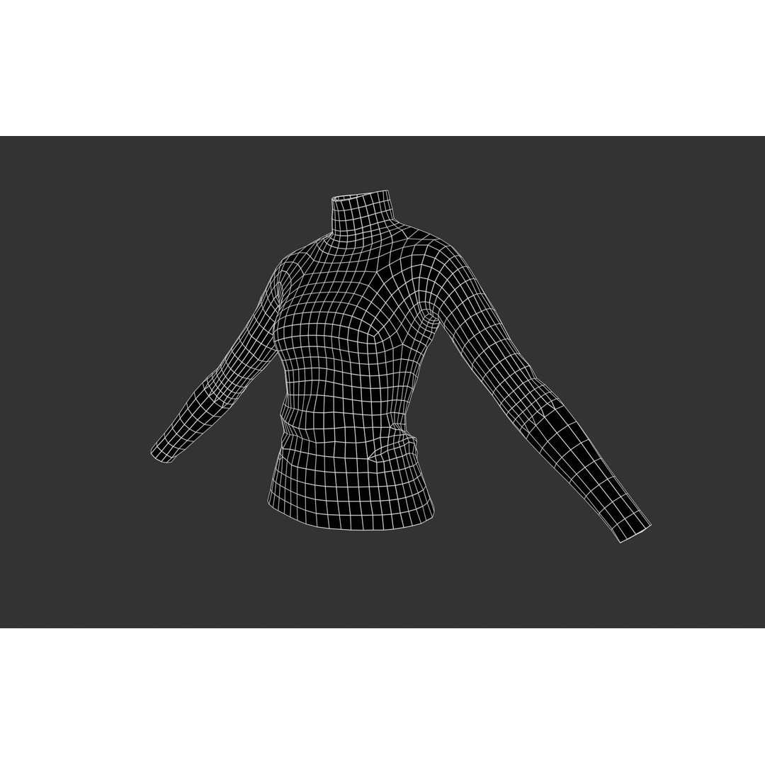 Black Turtle Neck Pull Top 3D Model – Low Poly PBR Game Asset, FBX - View 12