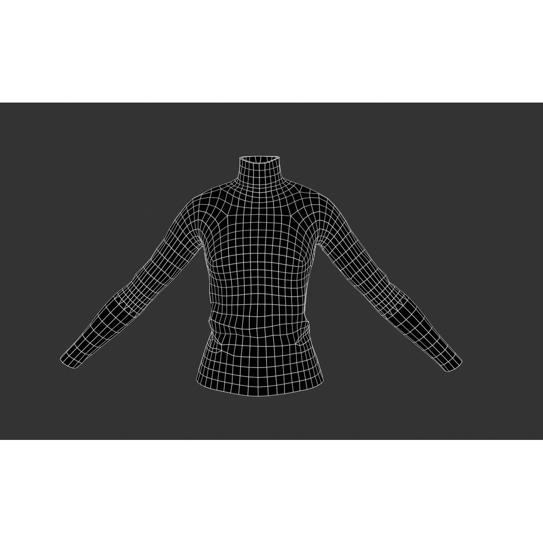 Black Turtle Neck Pull Top 3D Model – Low Poly PBR Game Asset, FBX - View 14