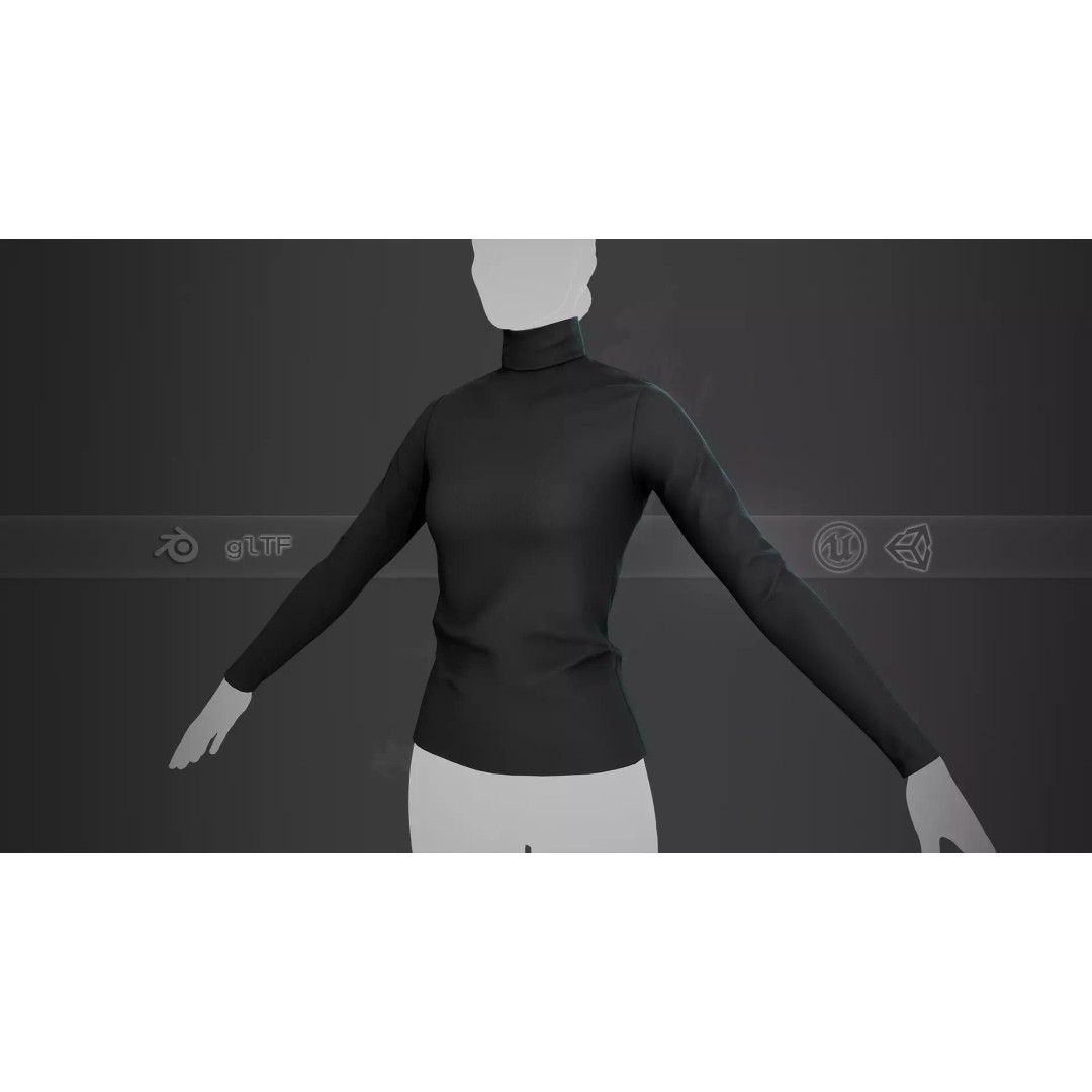 Black Turtle Neck Pull Top 3D Model – Low Poly PBR Game Asset, FBX - View 2