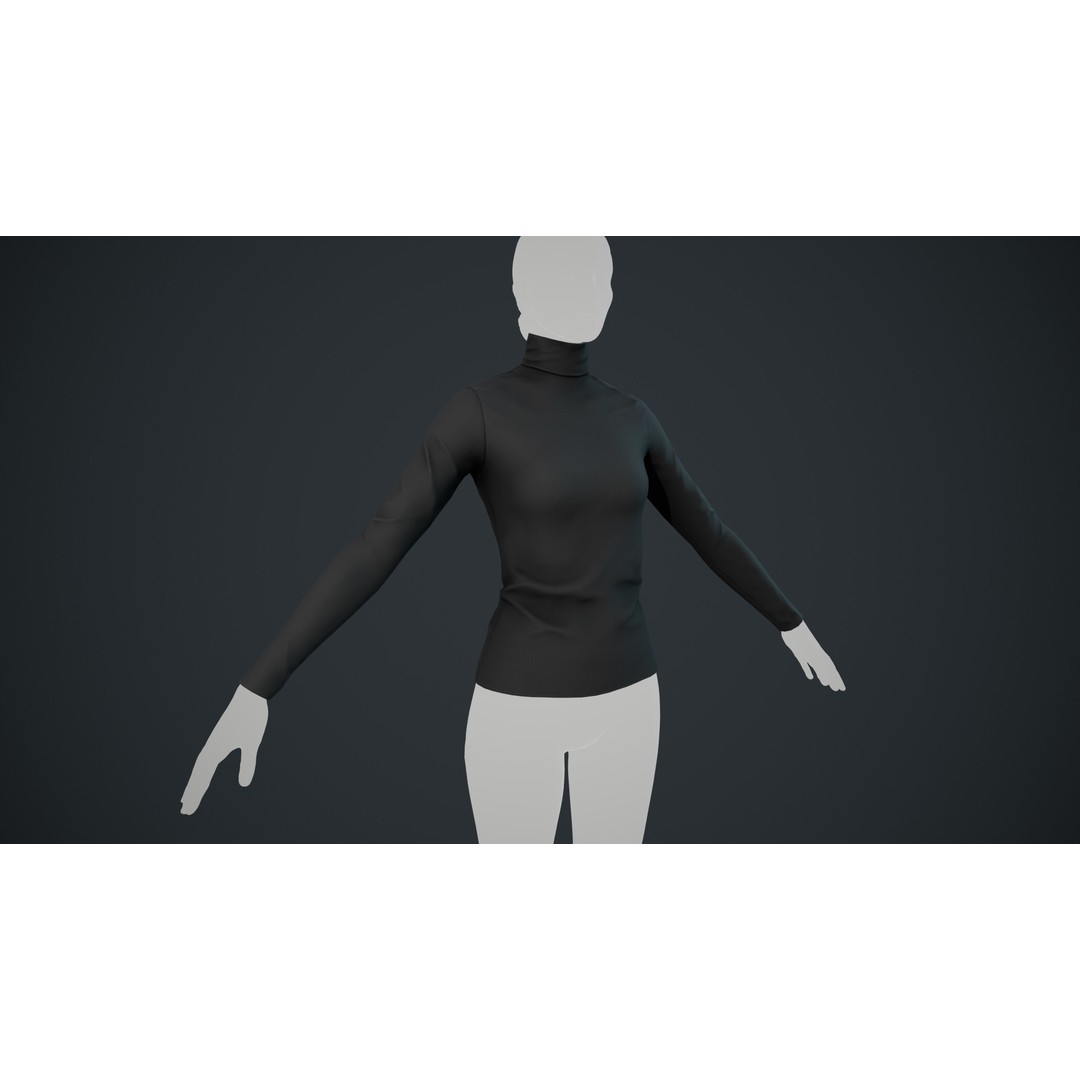 Black Turtle Neck Pull Top 3D Model – Low Poly PBR Game Asset, FBX - View 3