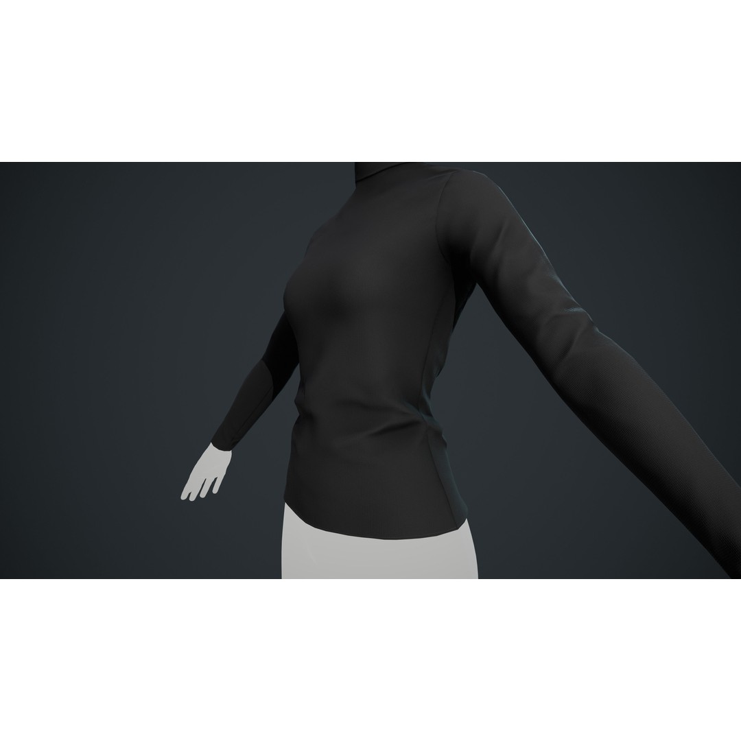 Black Turtle Neck Pull Top 3D Model – Low Poly PBR Game Asset, FBX - View 4