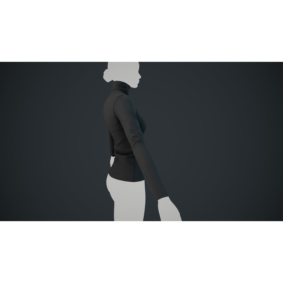 Black Turtle Neck Pull Top 3D Model – Low Poly PBR Game Asset, FBX - View 6