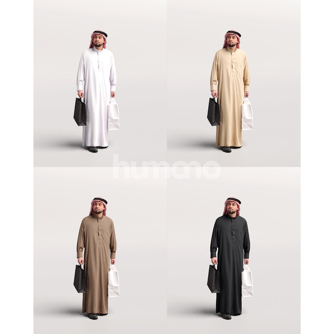 Arab Man 3D Model – Realistic Character in Thobe, PBR Textures - View 14