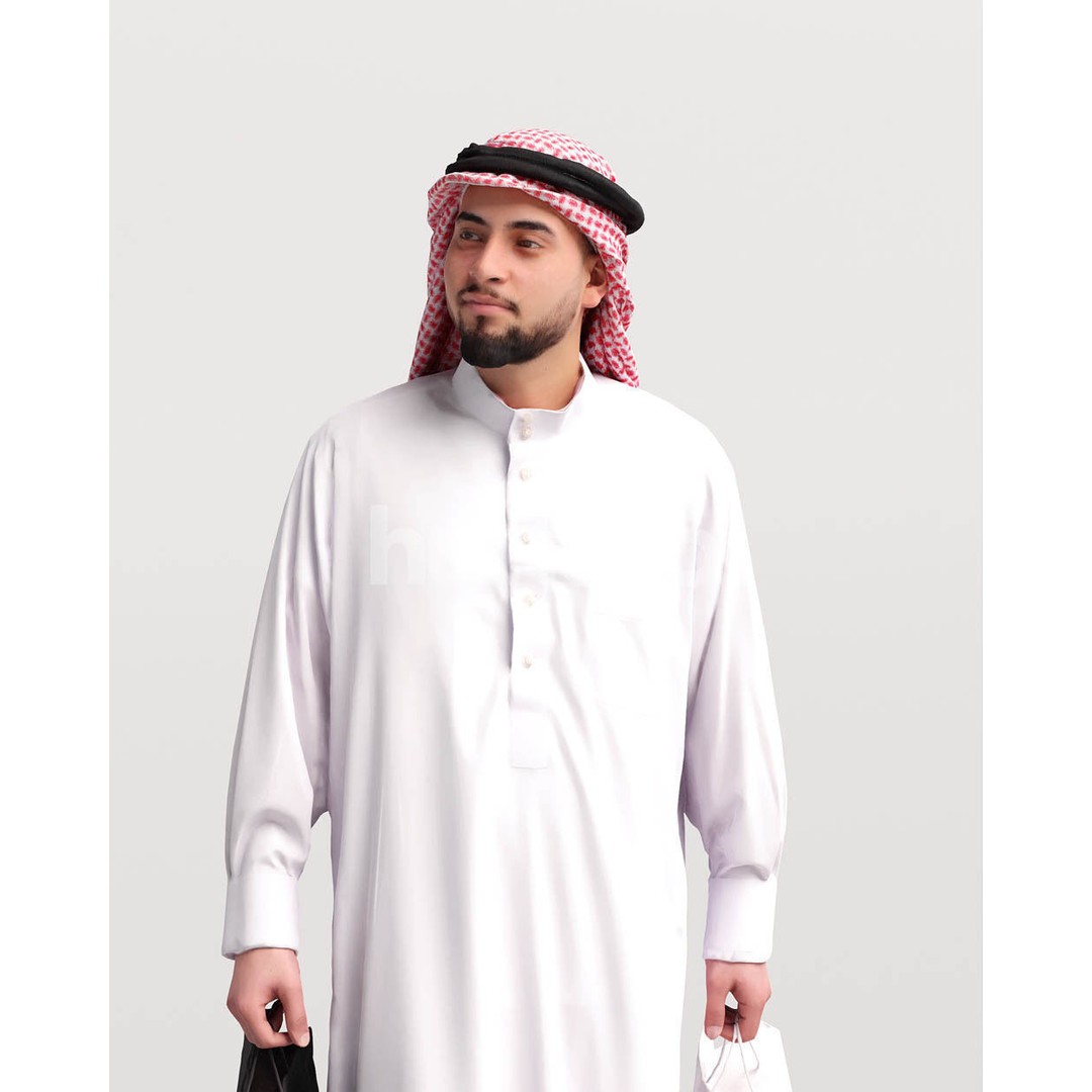 Arab Man 3D Model – Realistic Character in Thobe, PBR Textures - View 8