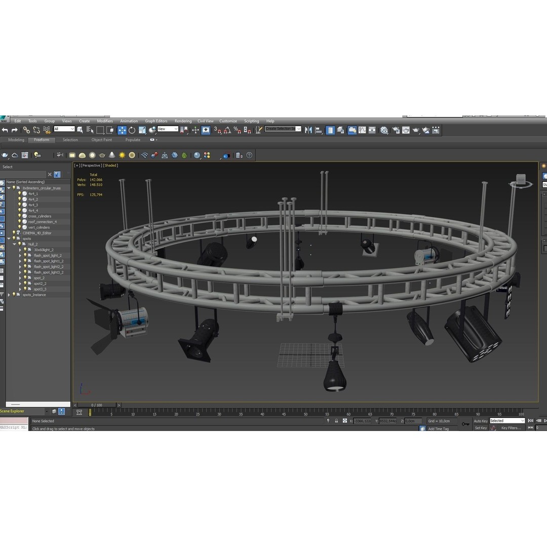 Light Truss 3D Model – Industrial Stage Rig, FBX, Blender, Cinema4D