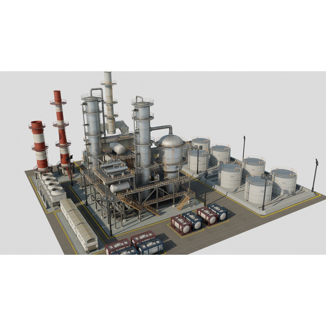 Refinery Unit 3D Model – Detailed Industrial Scene with PBR Textures - View 12