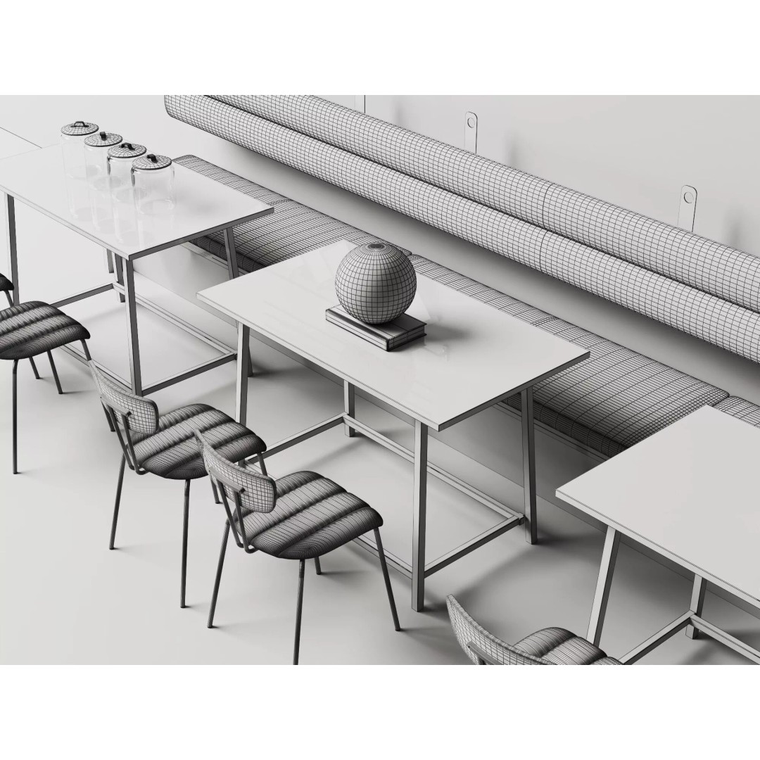 Industrial Cafe Dining Area 3D Model – Modern Coffee Shop Scene, FBX, OBJ