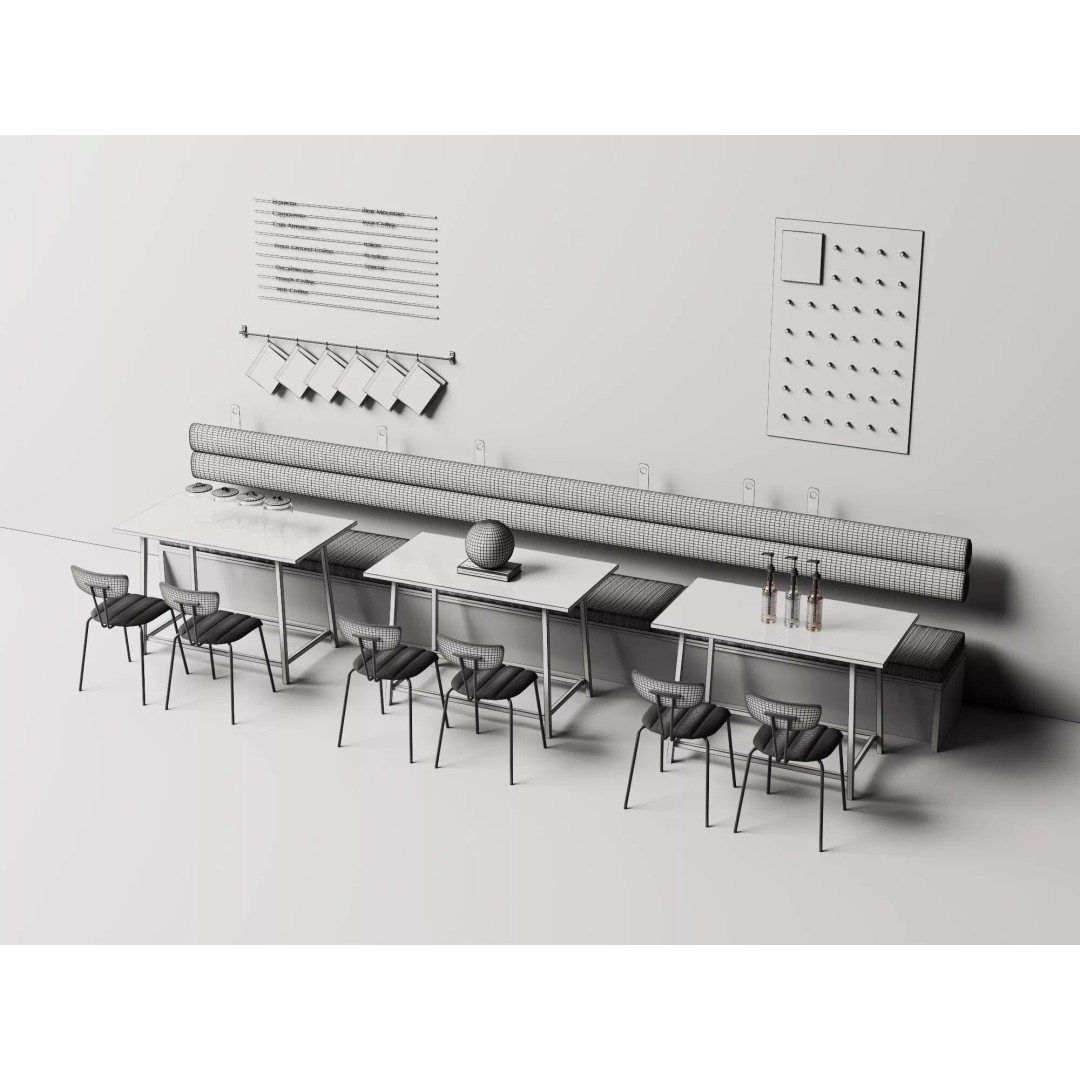 Industrial Cafe Dining Area 3D Model – Modern Coffee Shop Scene, FBX, OBJ - View 11