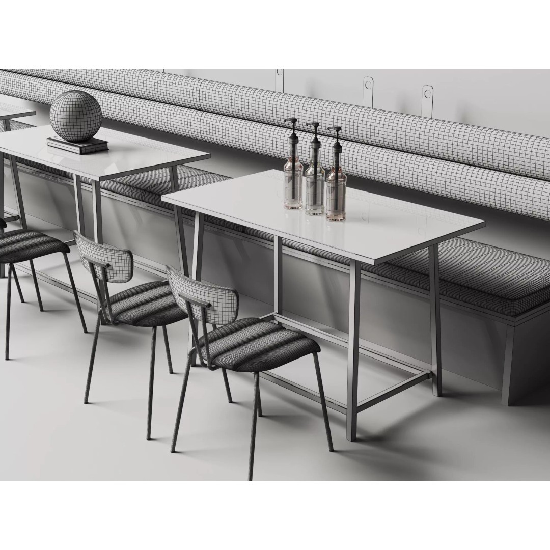 Industrial Cafe Dining Area 3D Model – Modern Coffee Shop Scene, FBX, OBJ - View 12