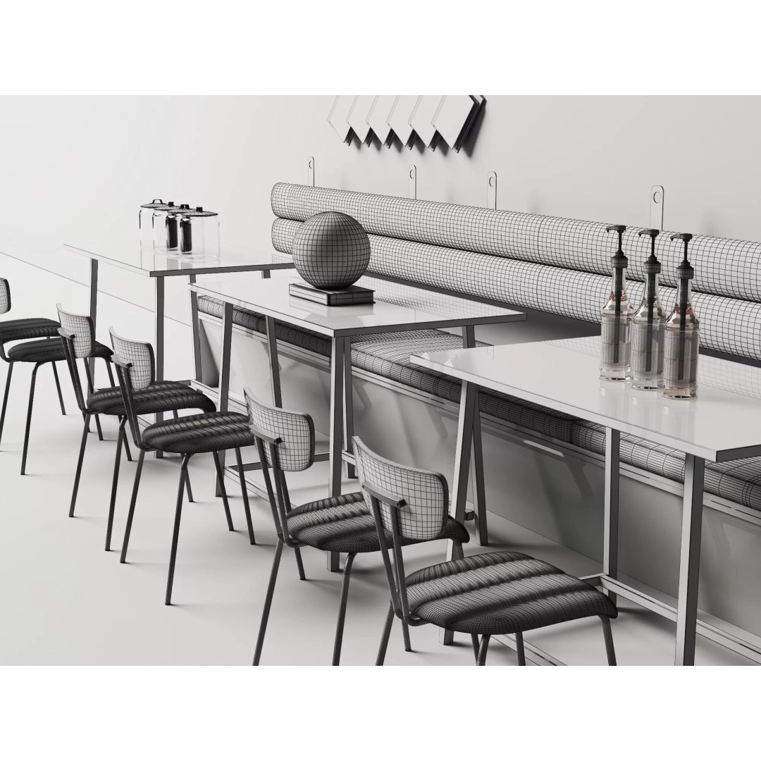 Industrial Cafe Dining Area 3D Model – Modern Coffee Shop Scene, FBX, OBJ - View 14