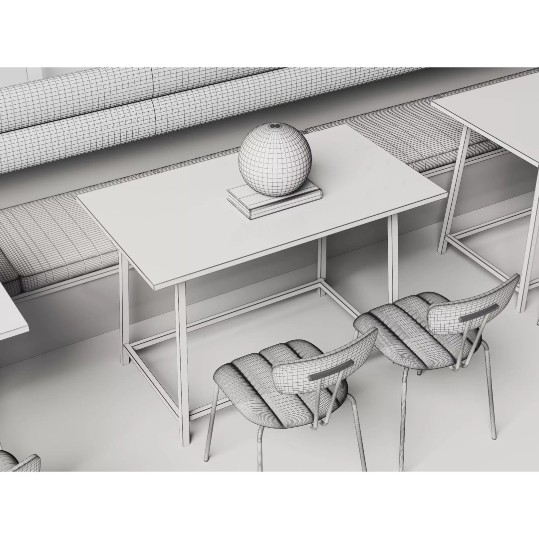 Industrial Cafe Dining Area 3D Model – Modern Coffee Shop Scene, FBX, OBJ - View 15