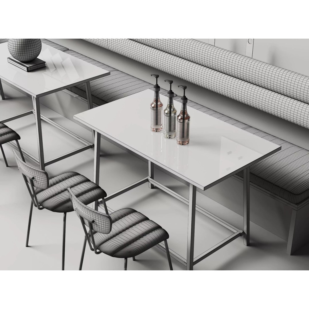 Industrial Cafe Dining Area 3D Model – Modern Coffee Shop Scene, FBX, OBJ - View 17
