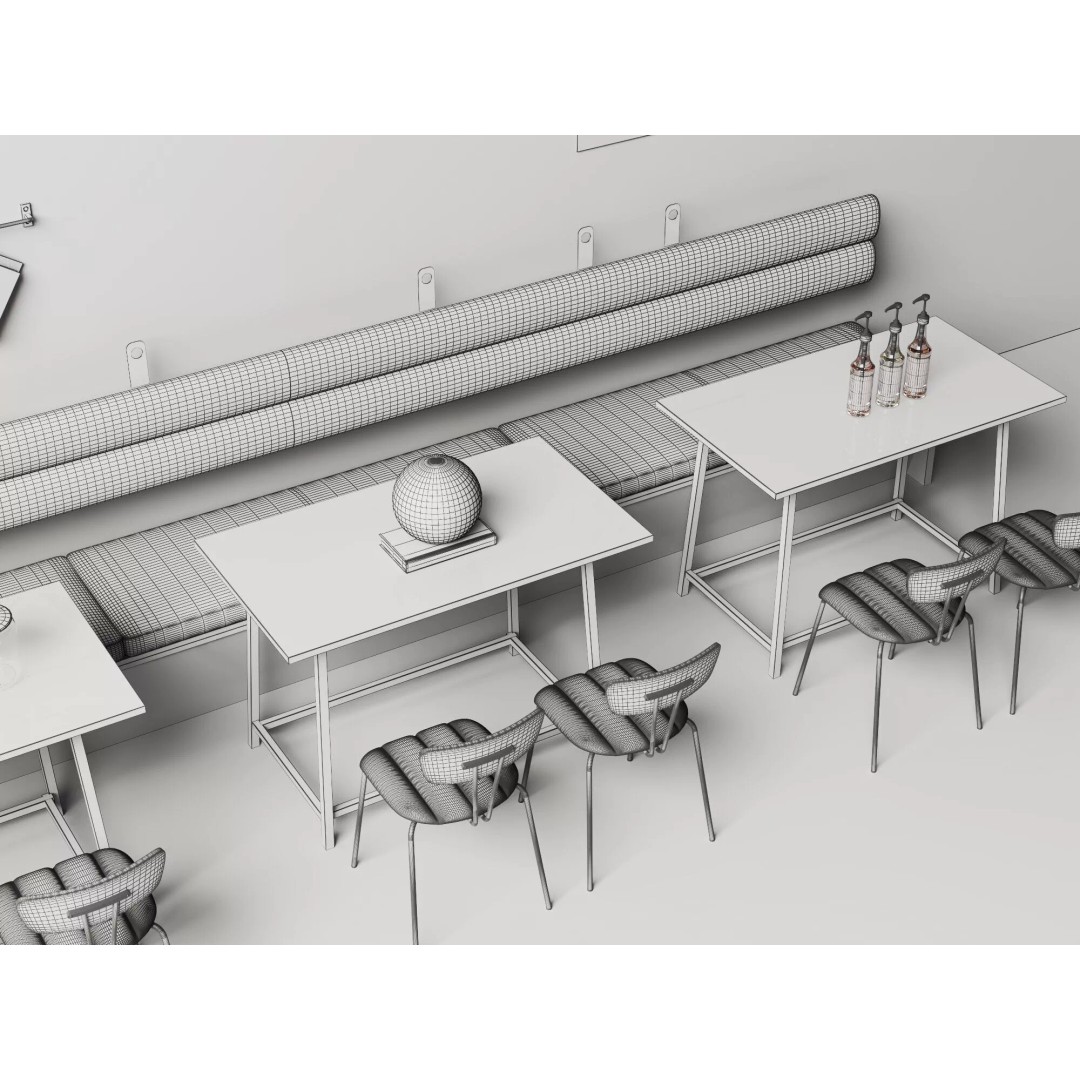 Industrial Cafe Dining Area 3D Model – Modern Coffee Shop Scene, FBX, OBJ - View 18