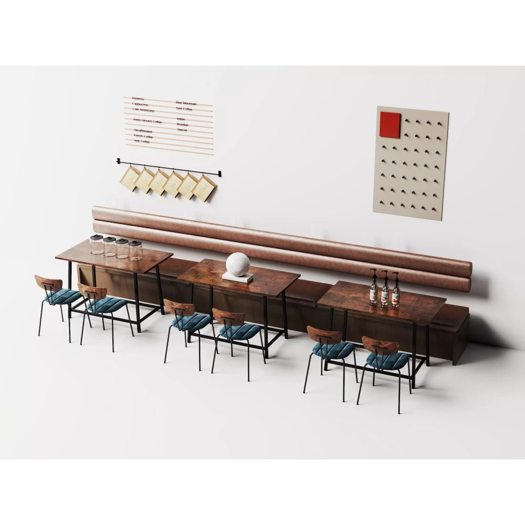 Industrial Cafe Dining Area 3D Model – Modern Coffee Shop Scene, FBX, OBJ - View 2