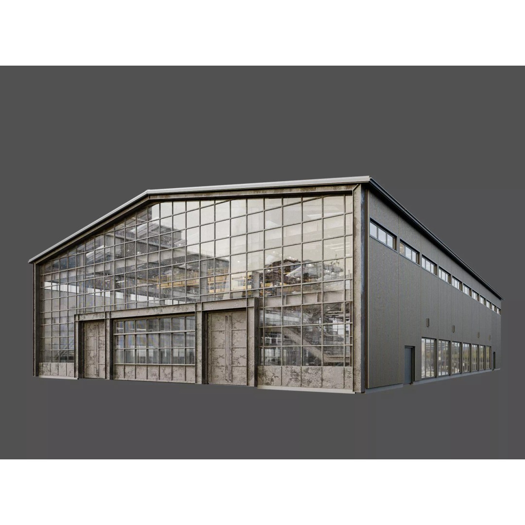 Industrial Hangar Building 3D Model – Low Poly PBR Asset, Blender, FBX - View 3