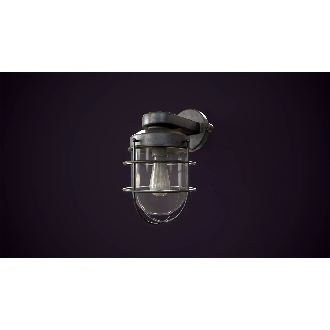Vintage Industrial Wall Lamp 3D Model – Low Poly PBR Asset, FBX - View 2