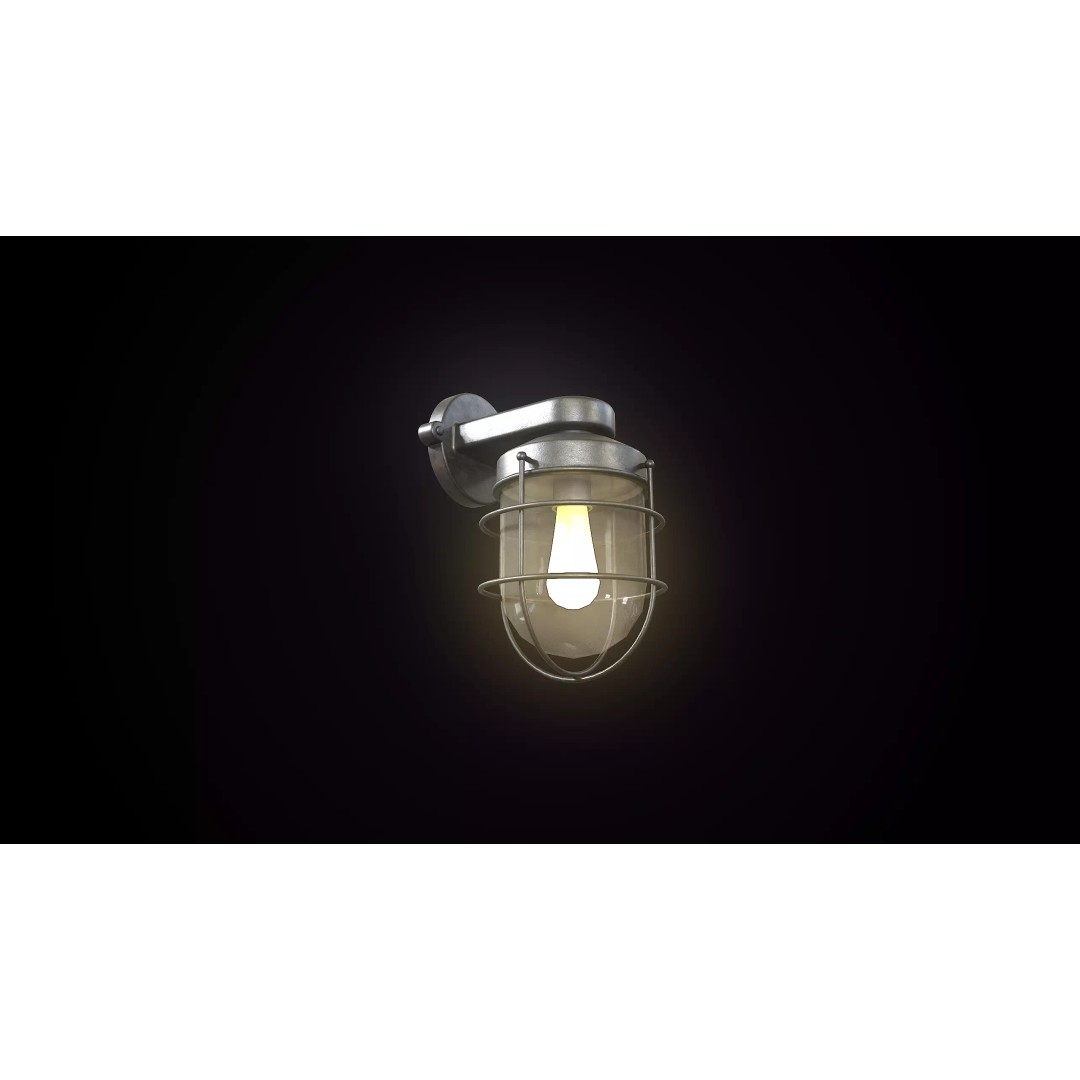 Vintage Industrial Wall Lamp 3D Model – Low Poly PBR Asset, FBX - View 3