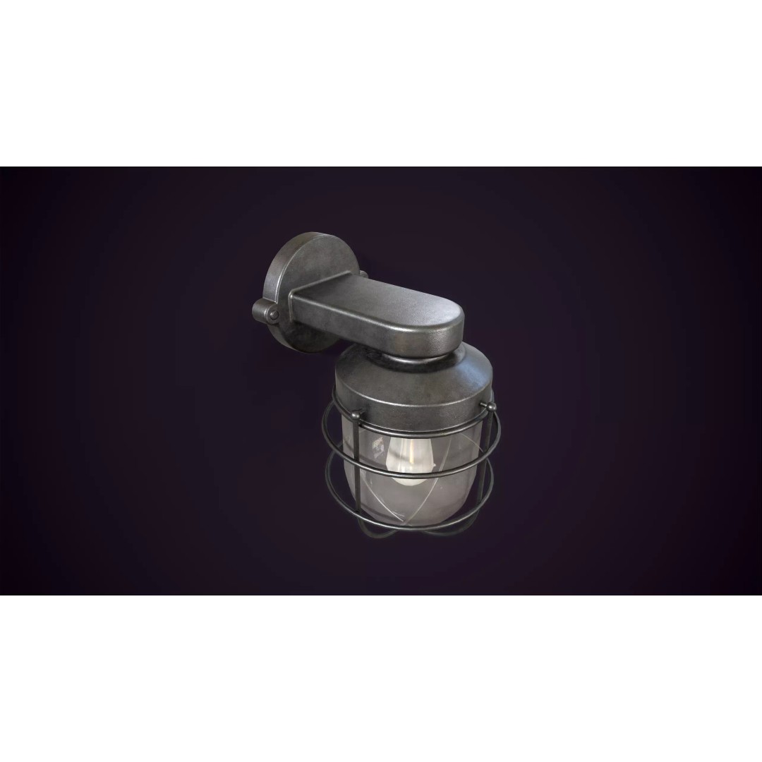 Vintage Industrial Wall Lamp 3D Model – Low Poly PBR Asset, FBX - View 4