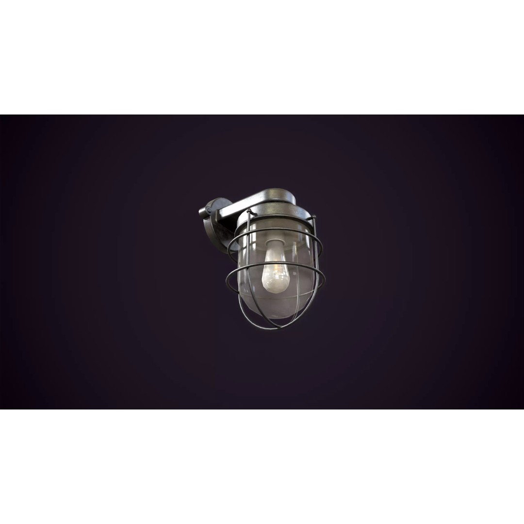 Vintage Industrial Wall Lamp 3D Model – Low Poly PBR Asset, FBX - View 5