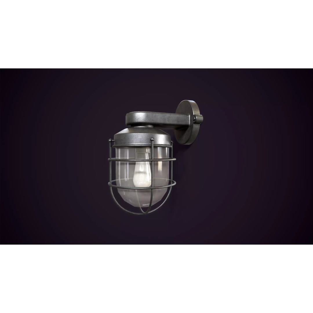 Vintage Industrial Wall Lamp 3D Model – Low Poly PBR Asset, FBX - View 6
