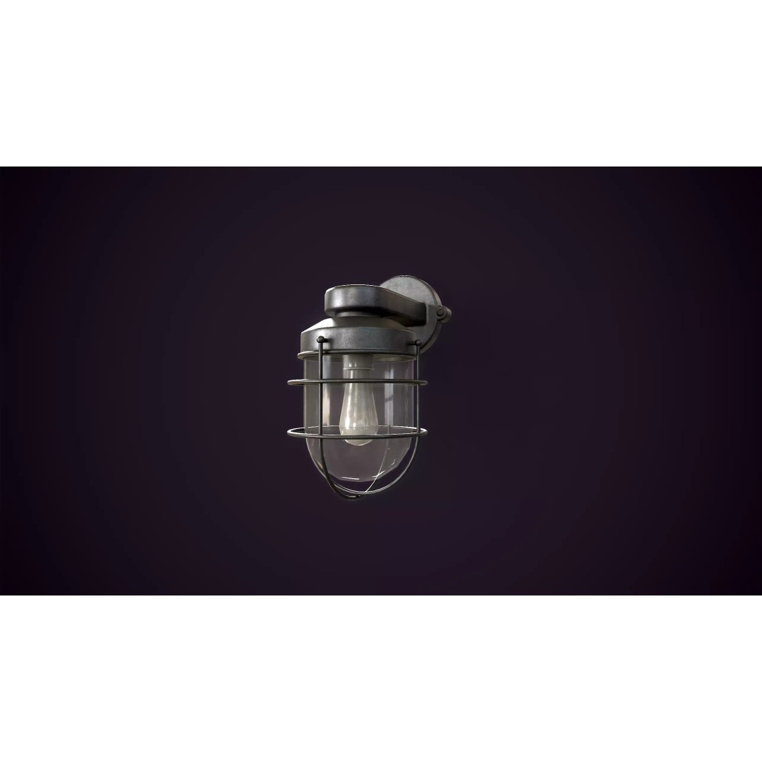 Vintage Industrial Wall Lamp 3D Model – Low Poly PBR Asset, FBX - View 7