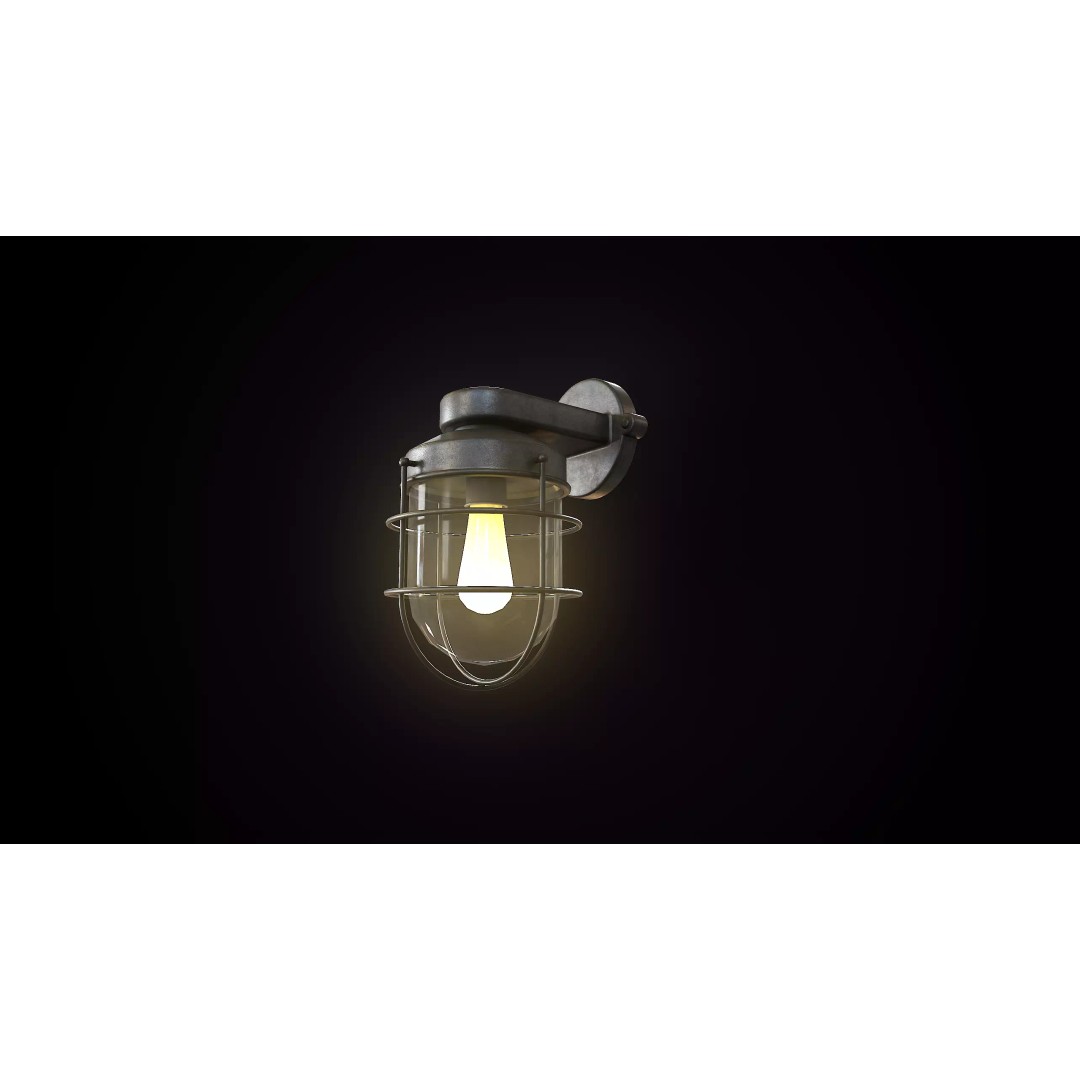 Vintage Industrial Wall Lamp 3D Model – Low Poly PBR Asset, FBX - View 8