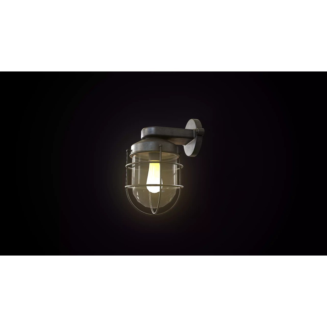 Vintage Industrial Wall Lamp 3D Model – Low Poly PBR Asset, FBX - View 9