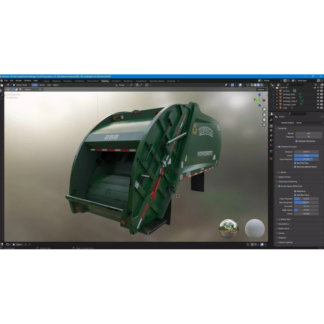 Garbage Truck Body 3D Model – Low Poly Game Asset, FBX, PBR Textures