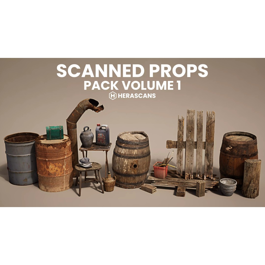 Scanned Props Pack 3D Model – Low Poly Game Assets, FBX & PBR Textures - View 2