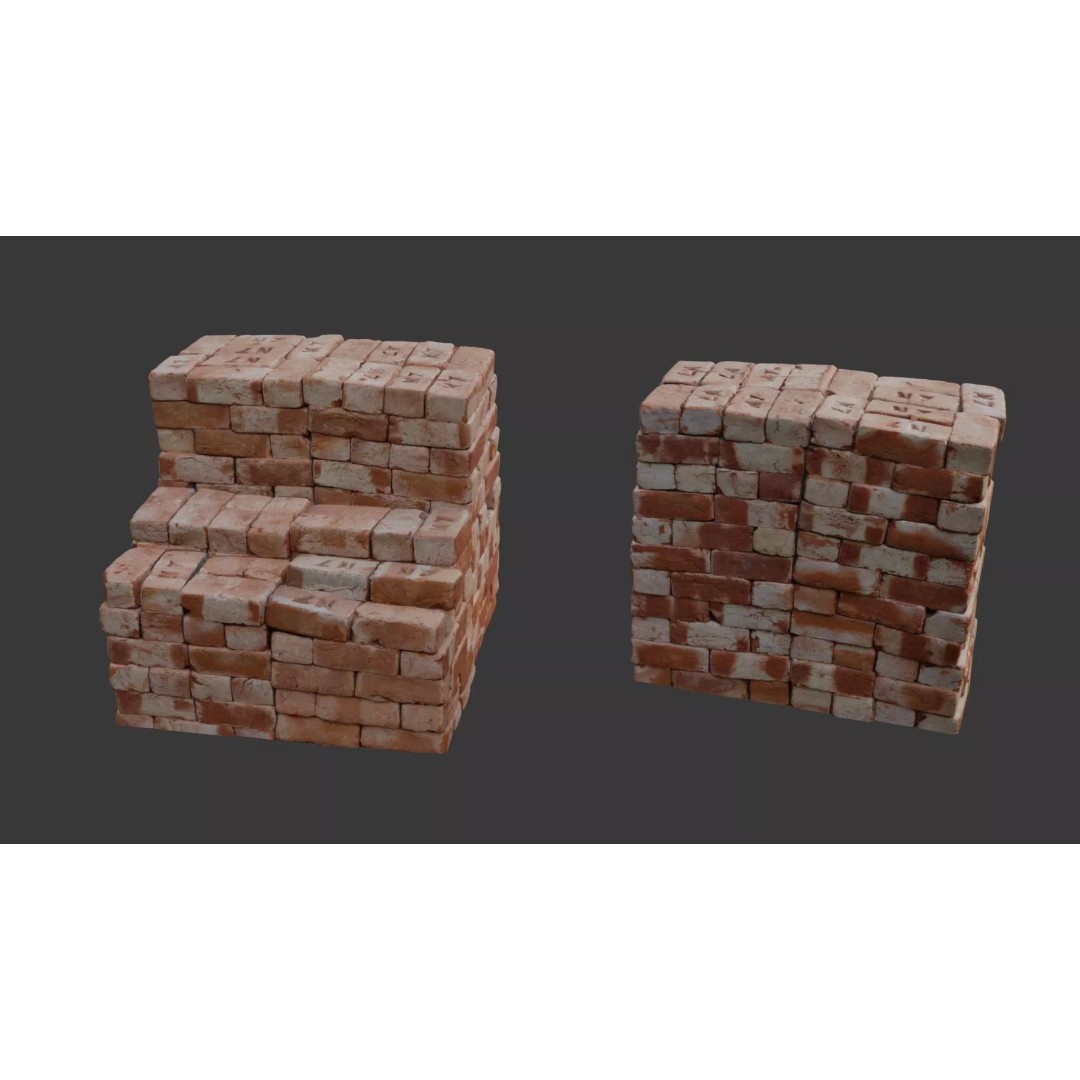 Stack of Bricks 3D Model – Low Poly Weathered Asset, FBX, PBR - View 2