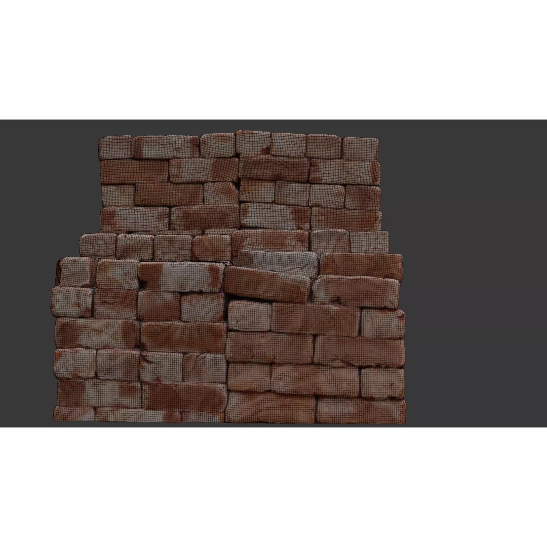 Stack of Bricks 3D Model – Low Poly Weathered Asset, FBX, PBR - View 3