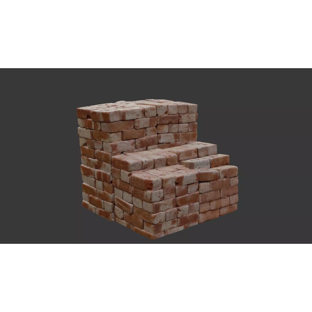 Stack of Bricks 3D Model – Low Poly Weathered Asset, FBX, PBR - View 4