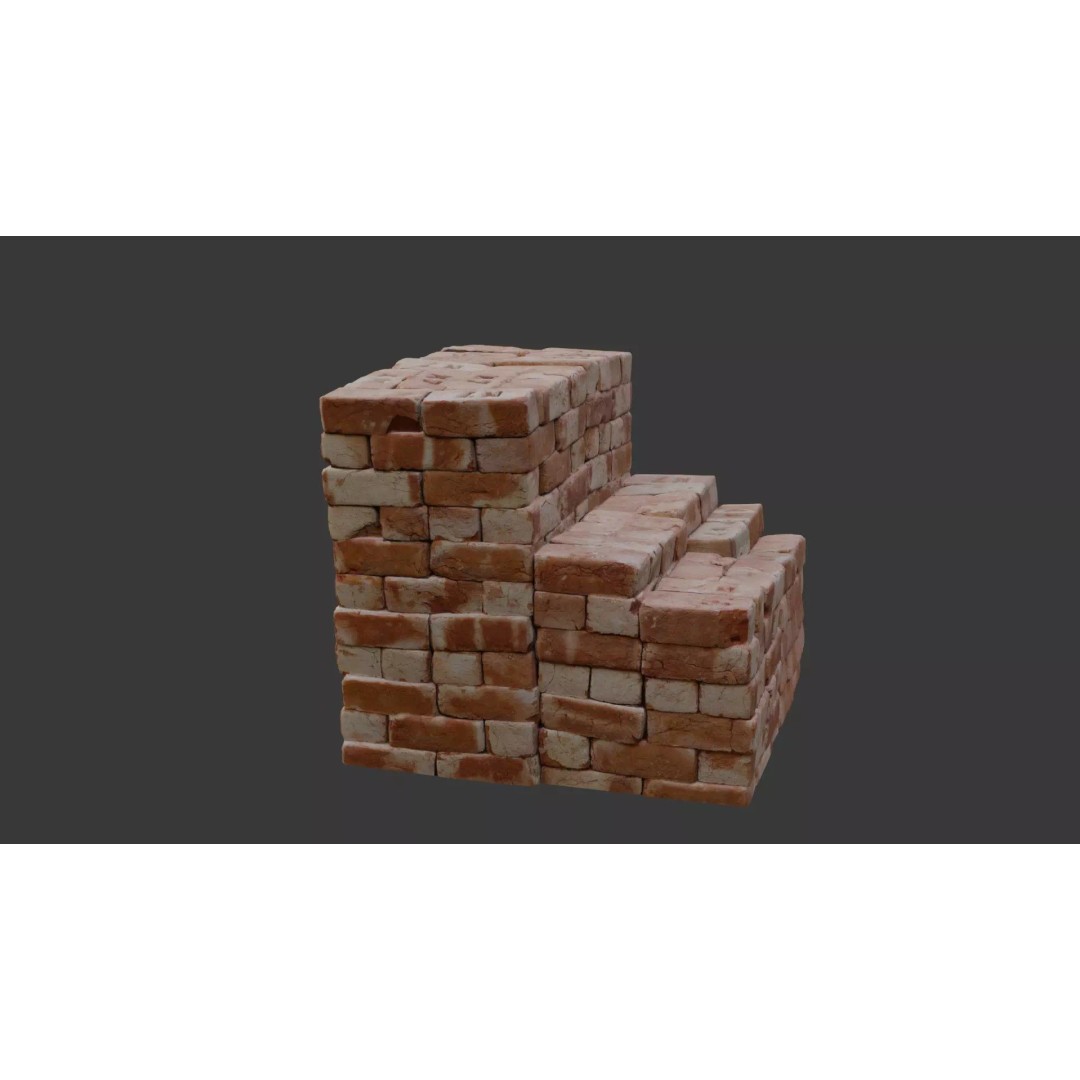 Stack of Bricks 3D Model – Low Poly Weathered Asset, FBX, PBR - View 5