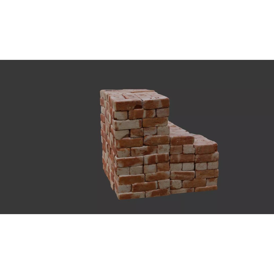 Stack of Bricks 3D Model – Low Poly Weathered Asset, FBX, PBR - View 6