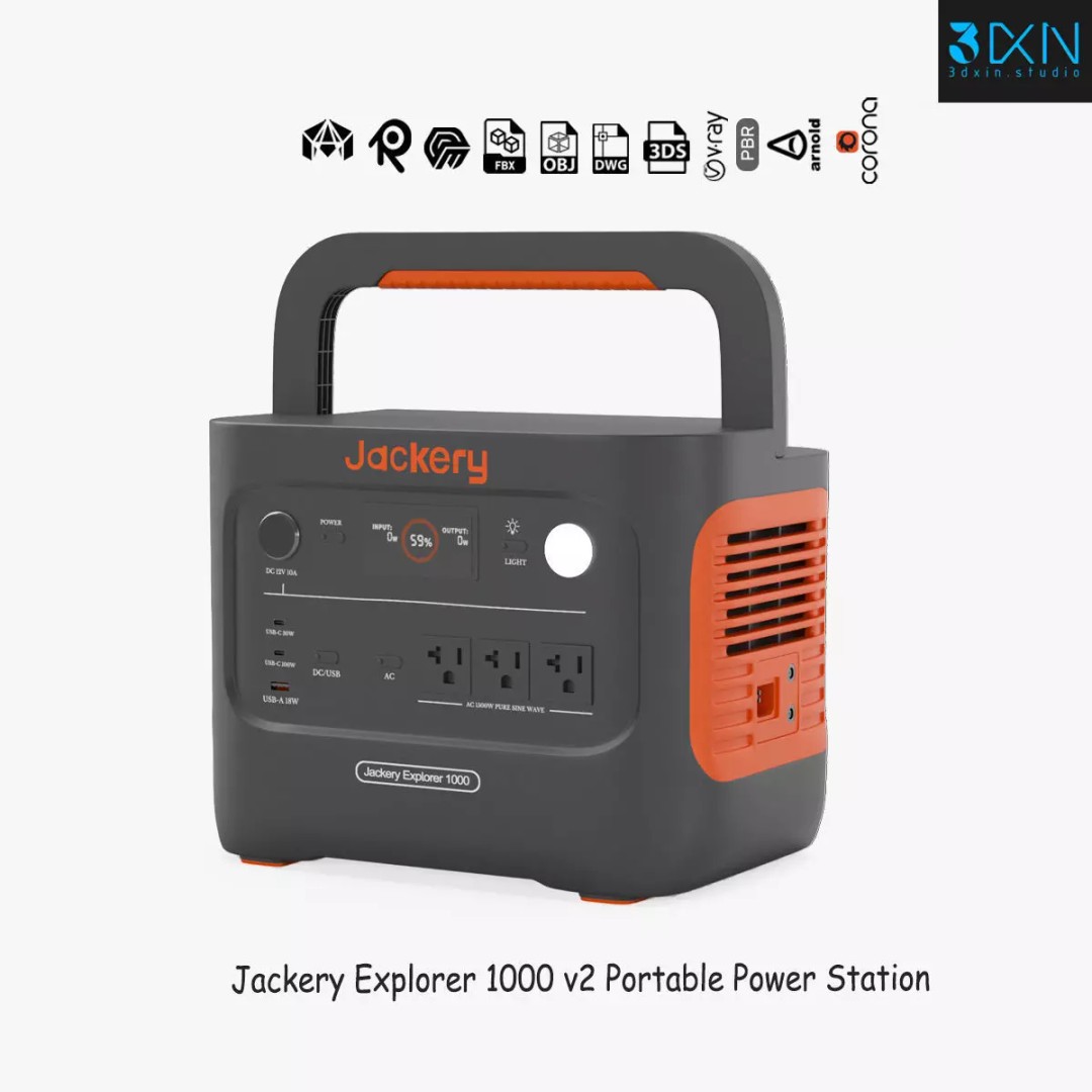 Jackery Explorer 1000 v2 3D Model – High-Quality Portable Power Station, FBX, PBR - View 2