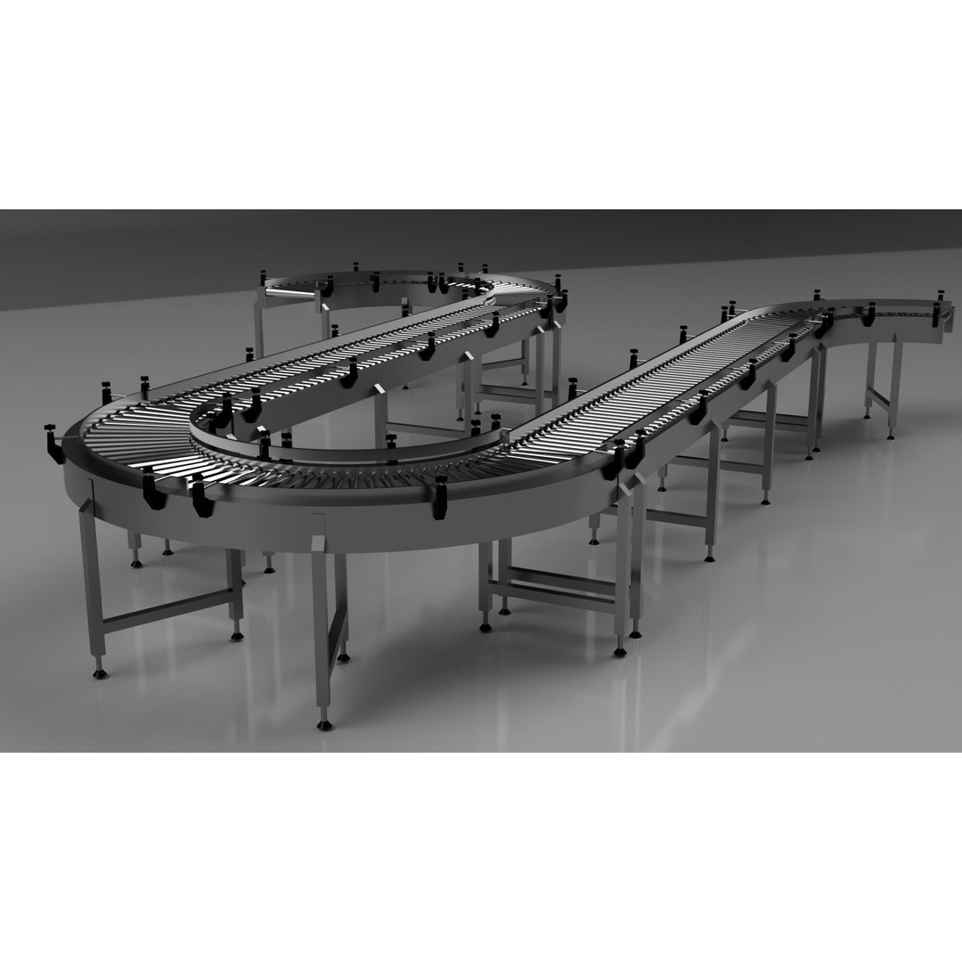 Roller Conveyor Belt 3D Model – Industrial Assembly Line Asset, FBX - View 11
