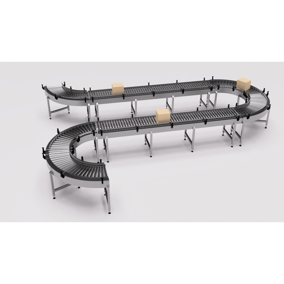 Roller Conveyor Belt 3D Model – Industrial Assembly Line Asset, FBX - View 4