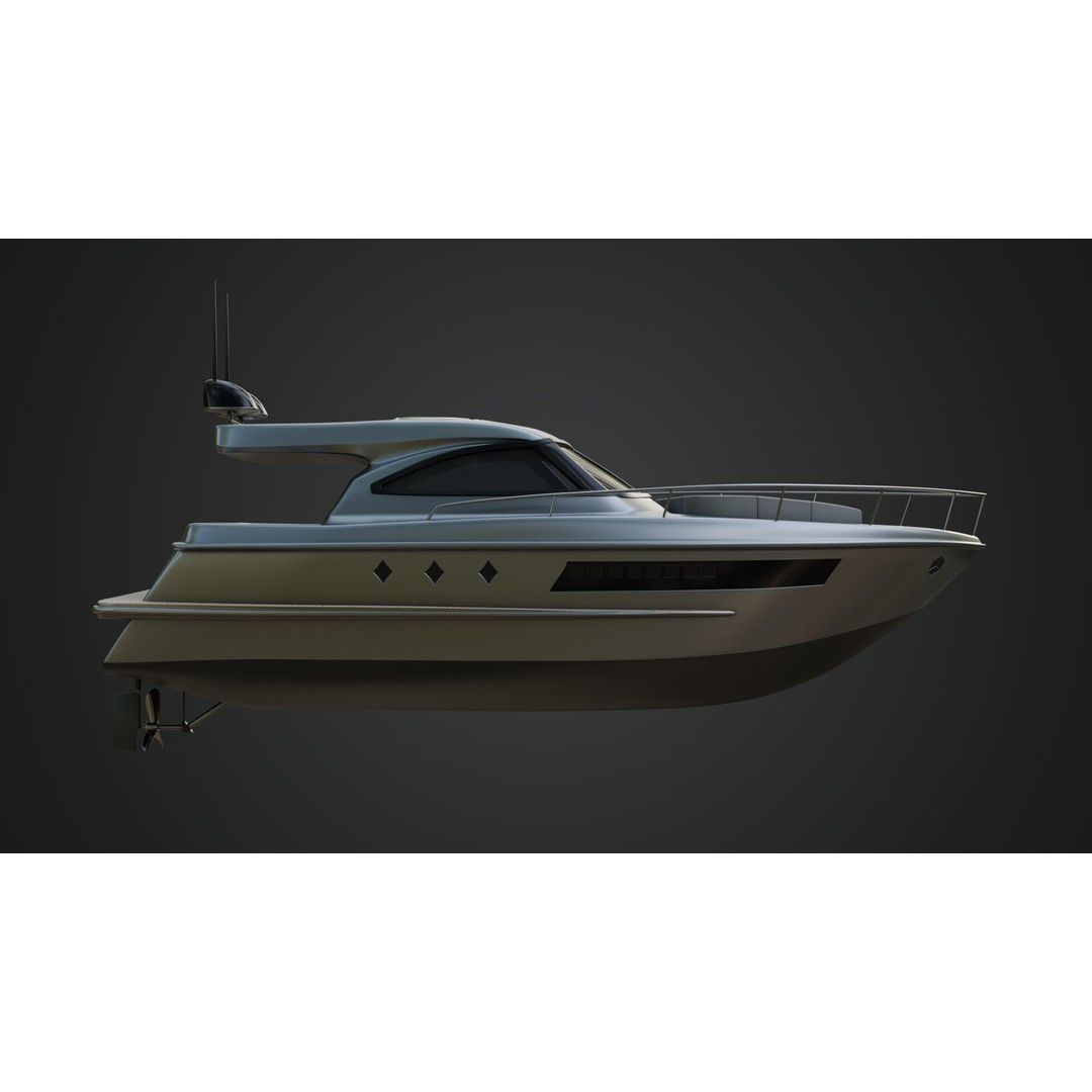 Stylish Cabin Cruiser 3D Model – Silver Metallic PBR Boat Asset - View 11