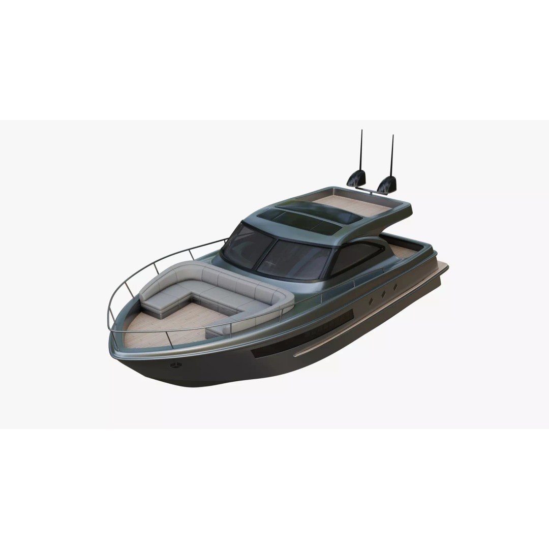 Stylish Cabin Cruiser 3D Model – Silver Metallic PBR Boat Asset - View 2
