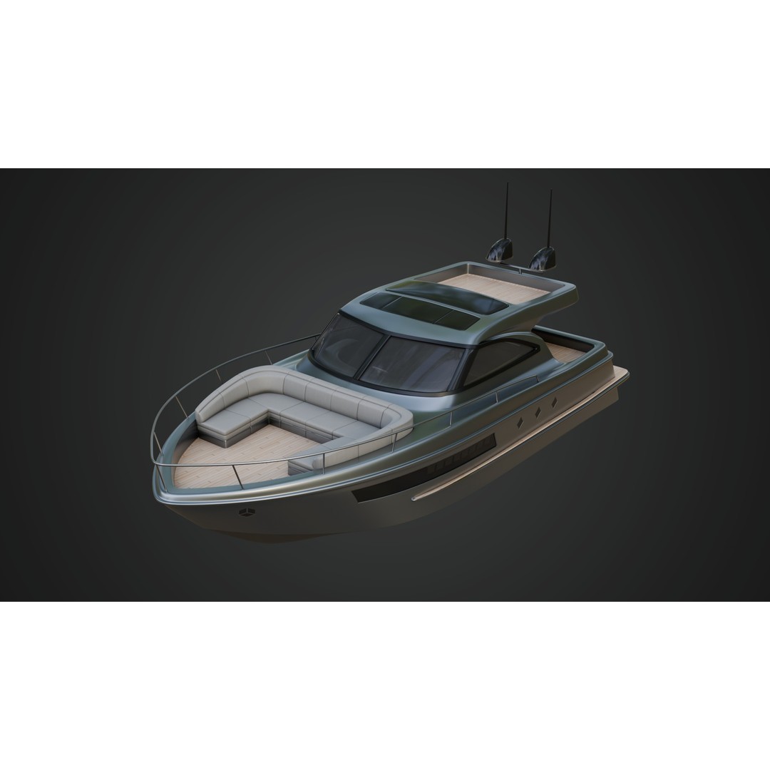 Stylish Cabin Cruiser 3D Model – Silver Metallic PBR Boat Asset - View 3