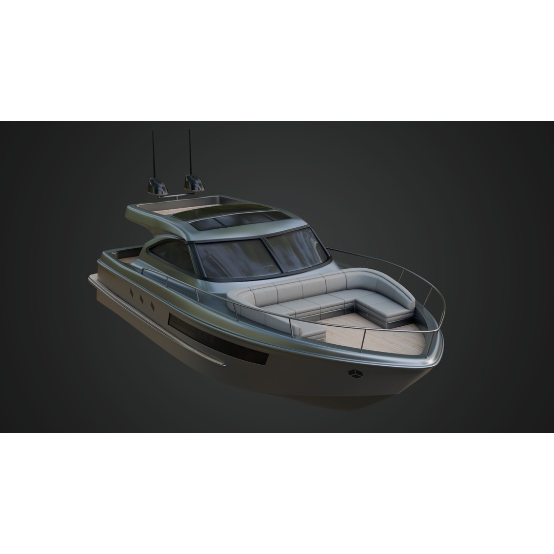 Stylish Cabin Cruiser 3D Model – Silver Metallic PBR Boat Asset - View 4