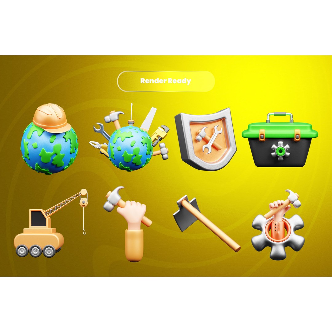 Labour Day 3D Model – Icon Pack for Design and Advertising, Blender, FBX, OBJ - View 3