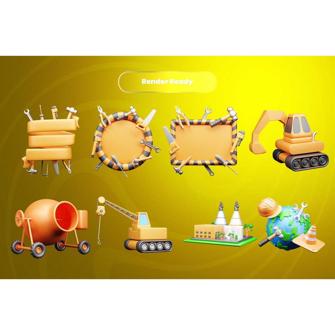 Labour Day 3D Model – Icon Pack for Design and Advertising, Blender, FBX, OBJ - View 4