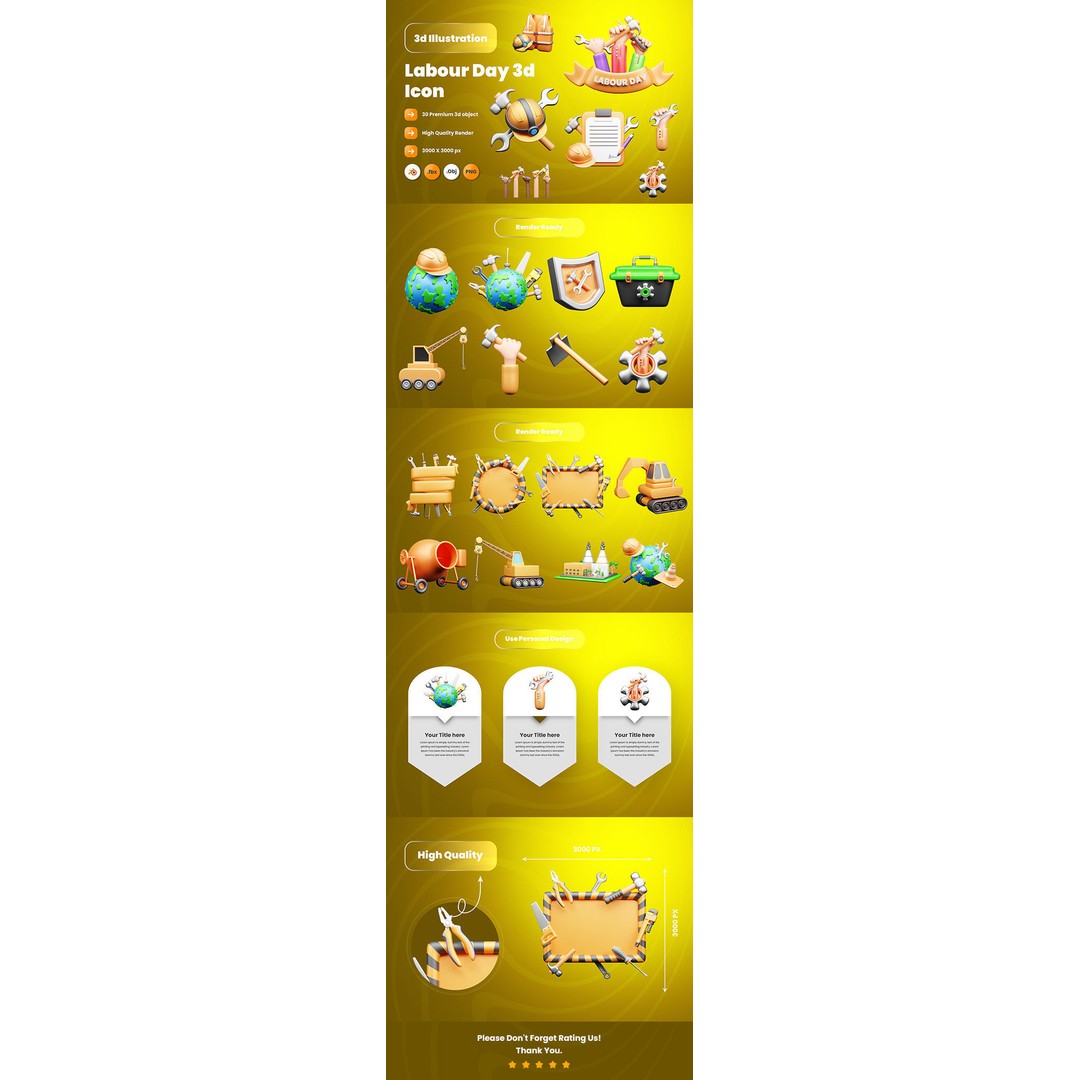 Labour Day 3D Model – Icon Pack for Design and Advertising, Blender, FBX, OBJ - View 7